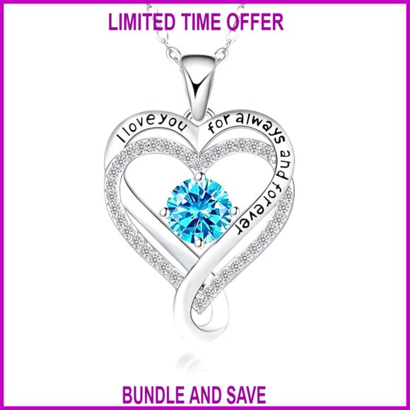 Sterling Silver Heart Pendant Necklace with Birthstone 16.5